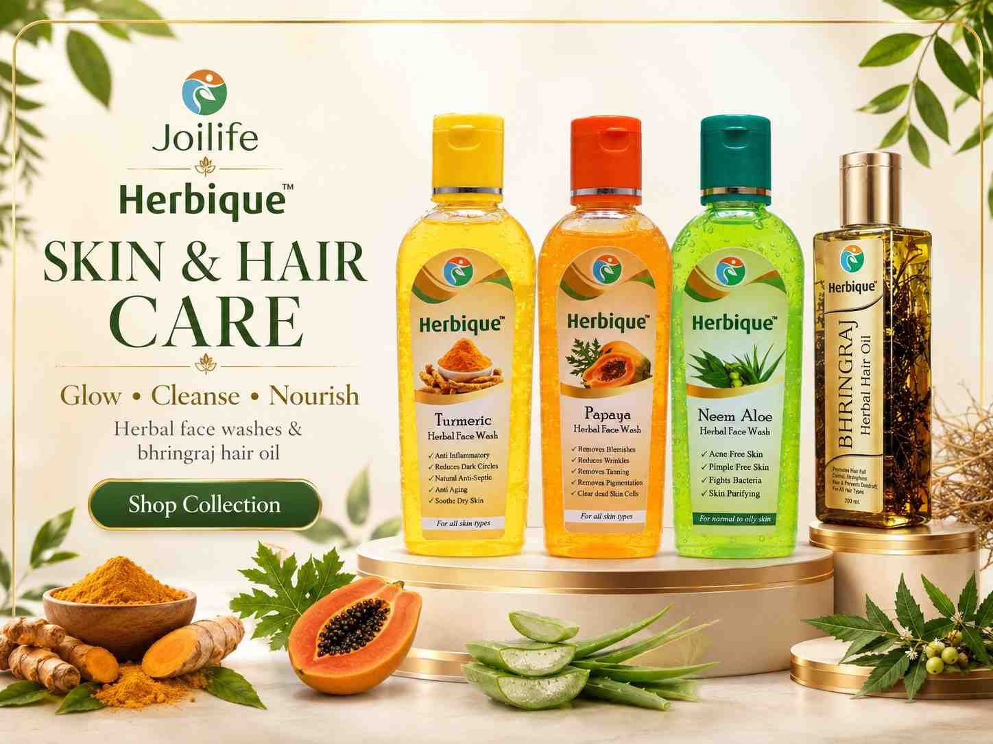 Joilife Herbique skin and hair care herbal face wash and Bhringraj oil collection